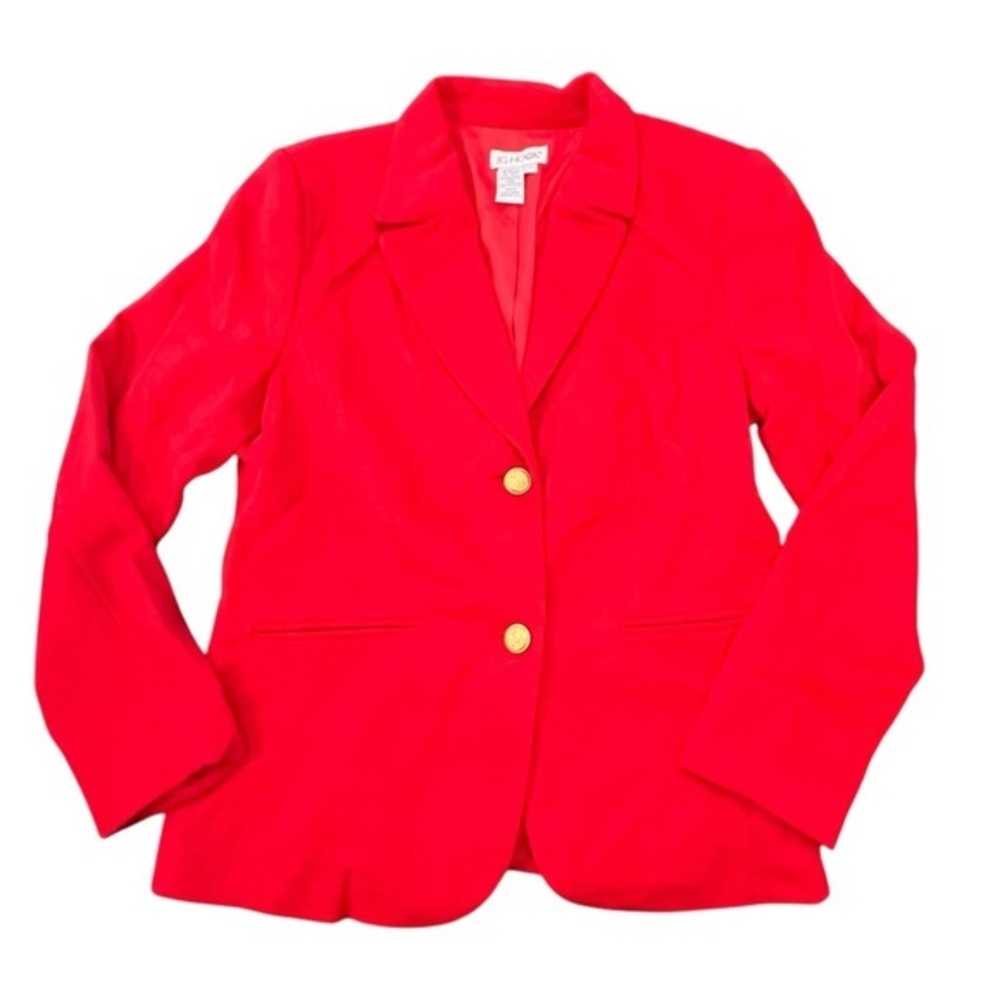 Vintage JG Hook Blazer Women's‎ 14 Red Wool Cashmere Lined Jacket Preppy Logo